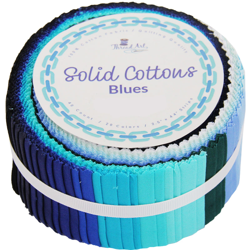 Jelly Roll Fabric Strips, 40 Precut Fabric Strips in Blue Colors, Premium Cotton - Threadart.com