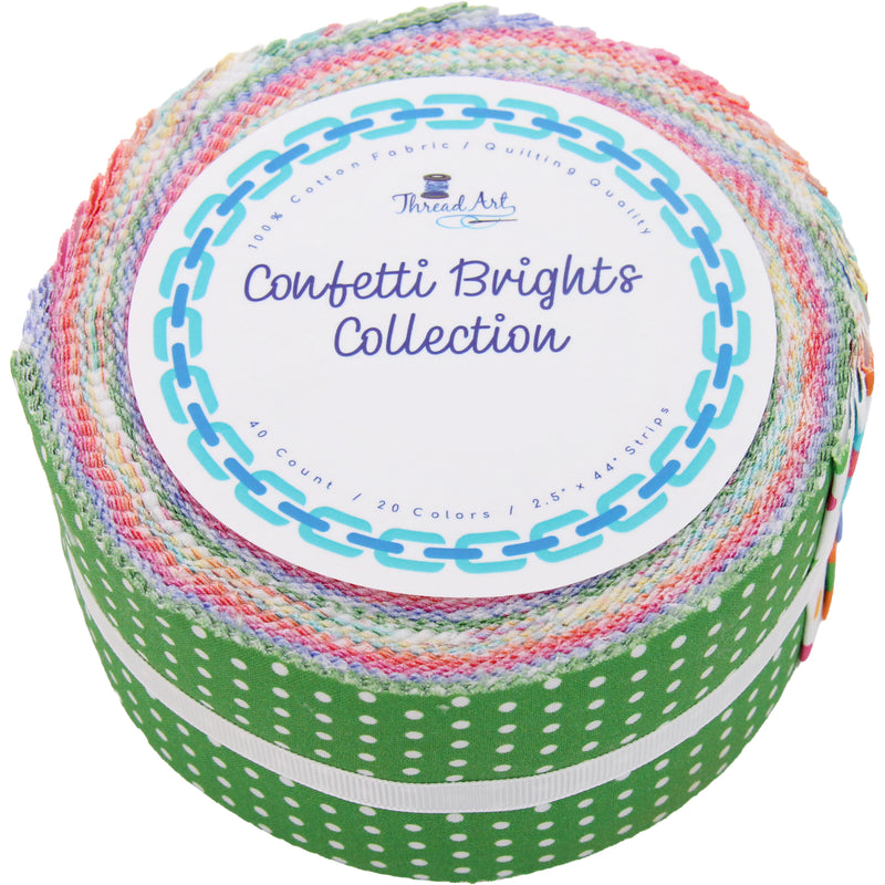 Jelly Roll Fabric Strips, 40 Precut Fabric Strips in Confetti Bright Prints, Premium Cotton - Threadart.com