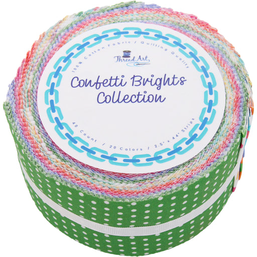 Jelly Roll Fabric Strips, 40 Precut Fabric Strips in Confetti Bright Prints, Premium Cotton - Threadart.com