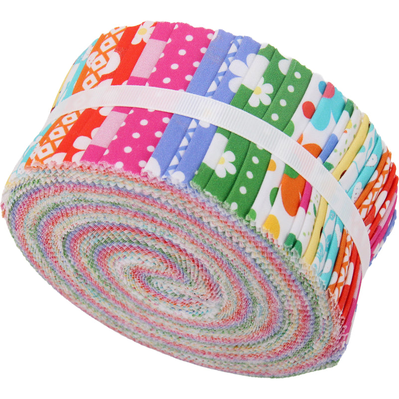 Jelly Roll Fabric Strips, 40 Precut Fabric Strips in Confetti Bright Prints, Premium Cotton - Threadart.com