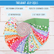 Jelly Roll Fabric Strips, 40 Precut Fabric Strips in Confetti Bright Prints, Premium Cotton - Threadart.com