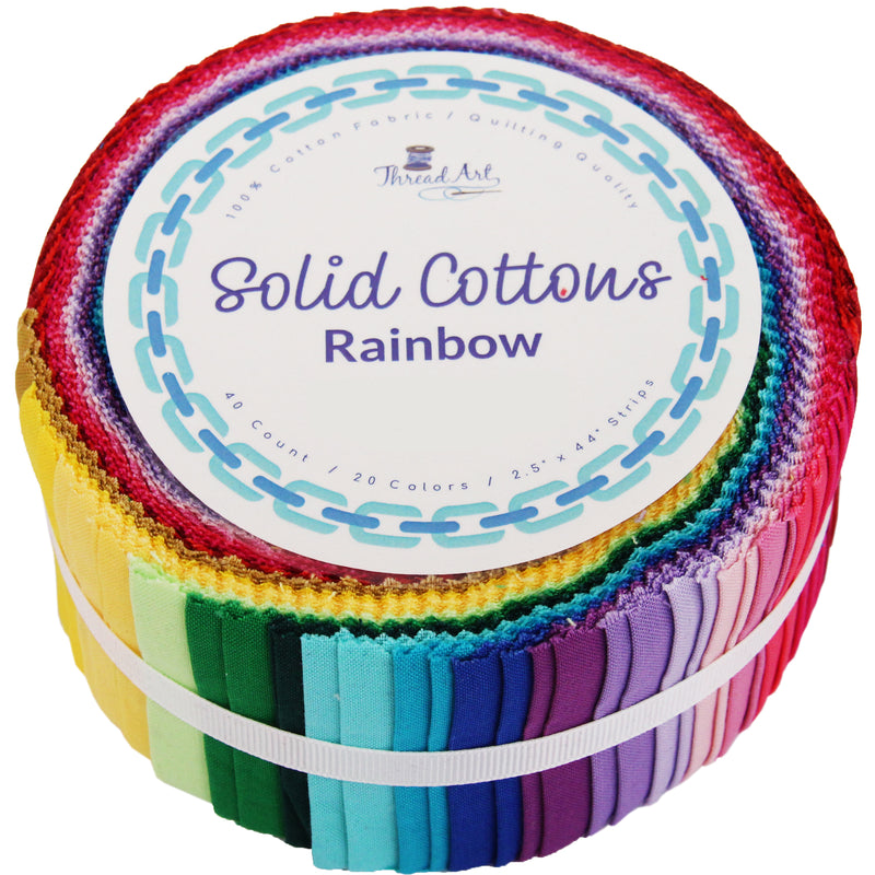 Jelly Roll Fabric Strips, 40 Precut Fabric Strips in Rainbow Colors, Premium Cotton - Threadart.com