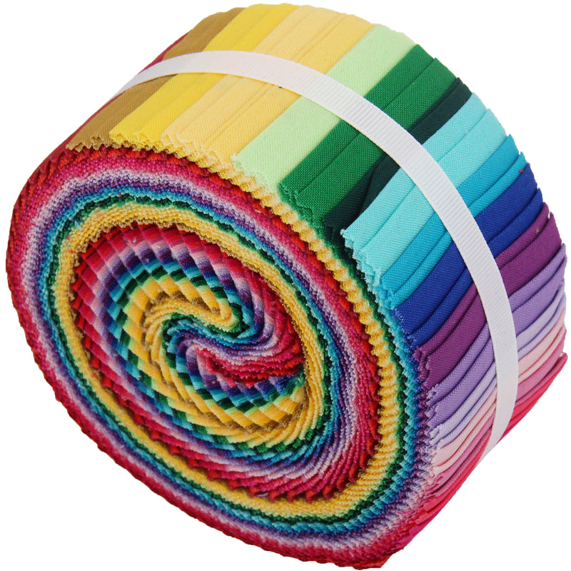 Jelly Roll Fabric Strips, 40 Precut Fabric Strips in Rainbow Colors, Premium Cotton - Threadart.com