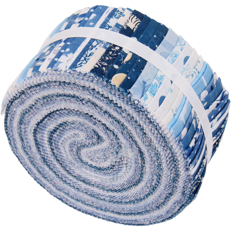 Jelly Roll Fabric Strips, 40 Precut Fabric Strips in Blue Prints, Premium Cotton - Threadart.com