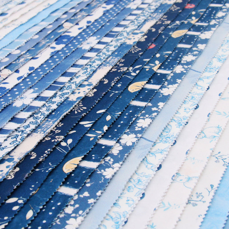 Jelly Roll Fabric Strips, 40 Precut Fabric Strips in Blue Prints, Premium Cotton - Threadart.com