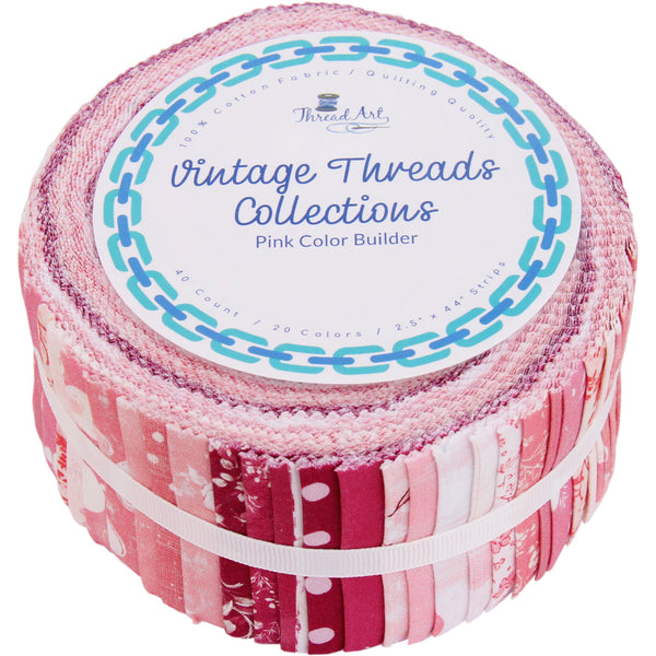 Jelly Roll - 40 Precut Fabric Strips in Pink Prints, Premium Cotton - Threadart.com