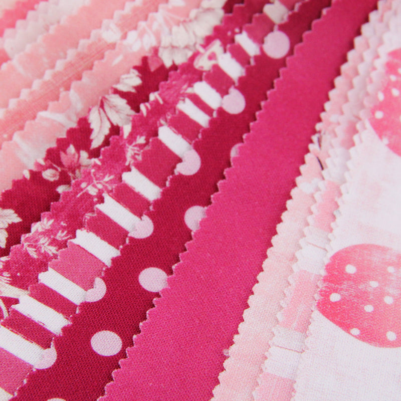 Jelly Roll Fabric Strips, 40 Precut Fabric Strips in Pink Prints, Premium Cotton - Threadart.com