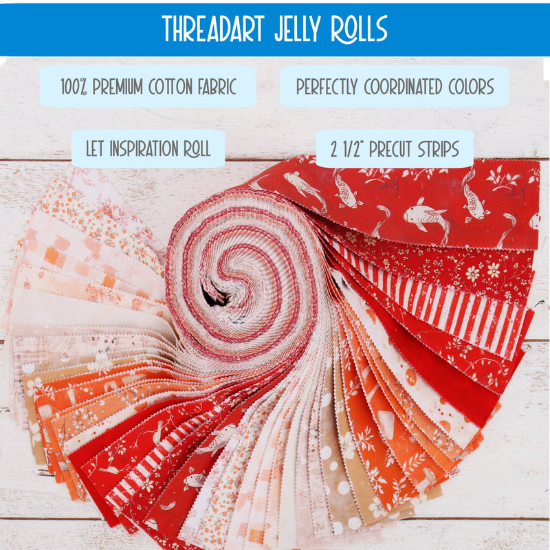 Jelly Roll Fabric Strips, 40 Precut Fabric Strips in Sunrise Prints, Premium Cotton - Threadart.com