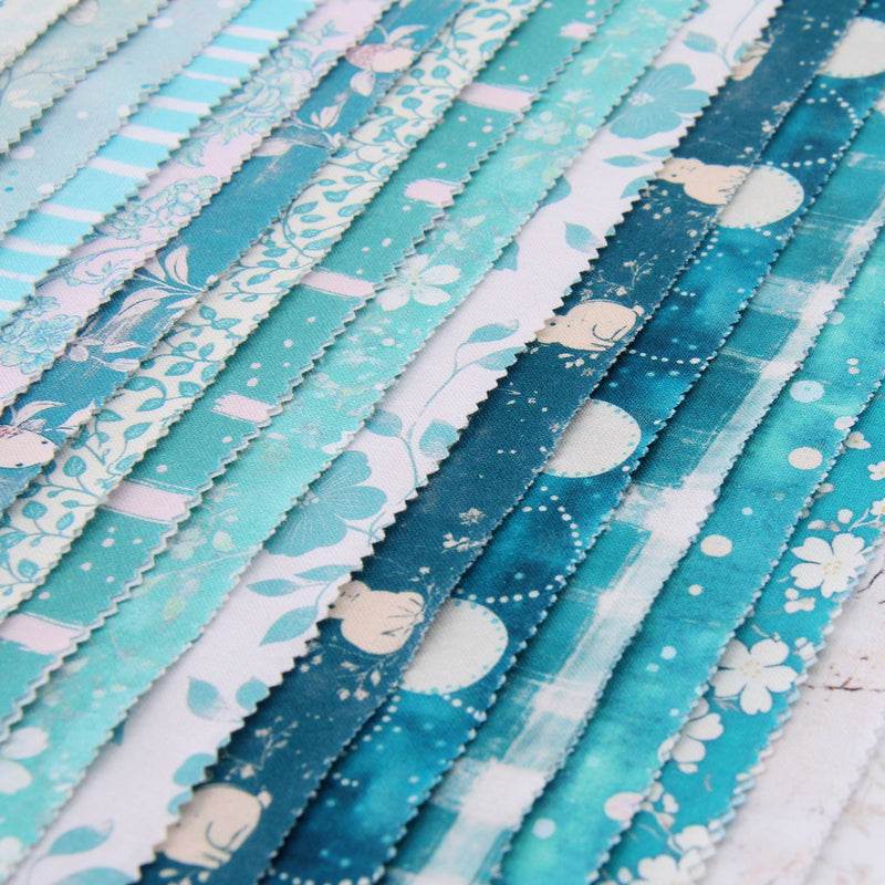 Jelly Roll Fabric Strips, 40 Precut Fabric Strips in Teal Prints, Premium Cotton - Threadart.com