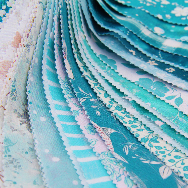 Jelly Roll Fabric Strips, 40 Precut Fabric Strips in Teal Prints, Premium Cotton - Threadart.com