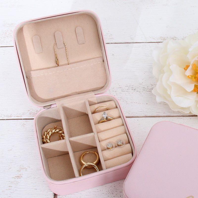 Travel Jewelry Case, Jewelry Box Organizer - Pink, Ivory, or Black - Threadart.com