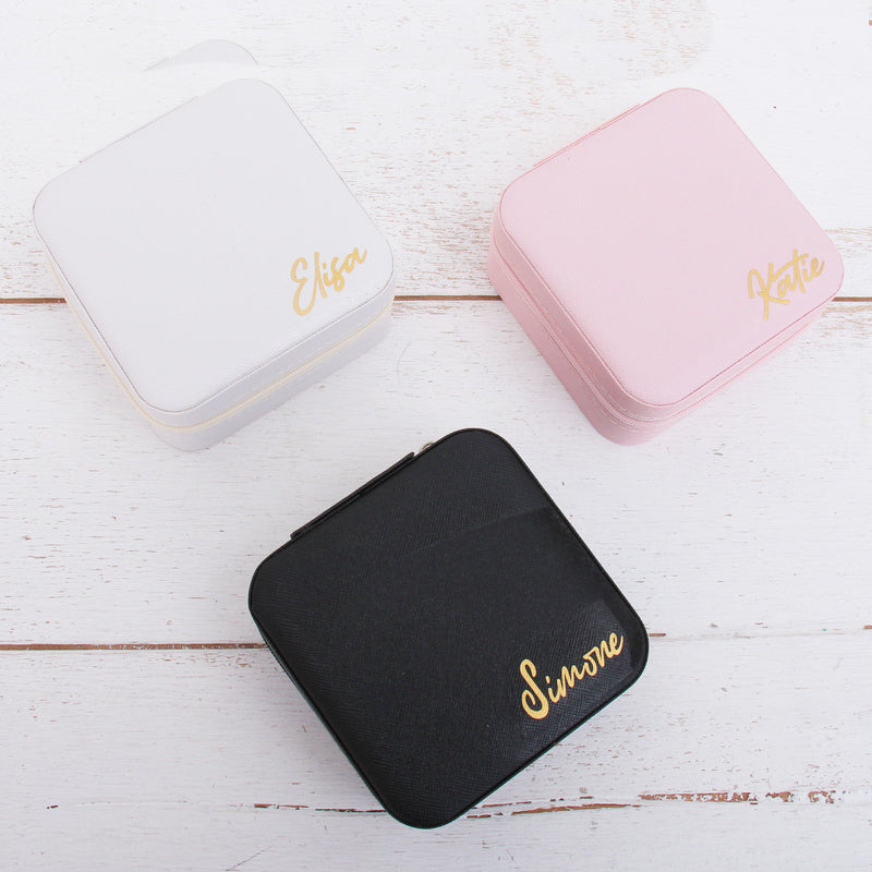 Travel Jewelry Case, Jewelry Box Organizer - Pink, Ivory, or Black - Threadart.com