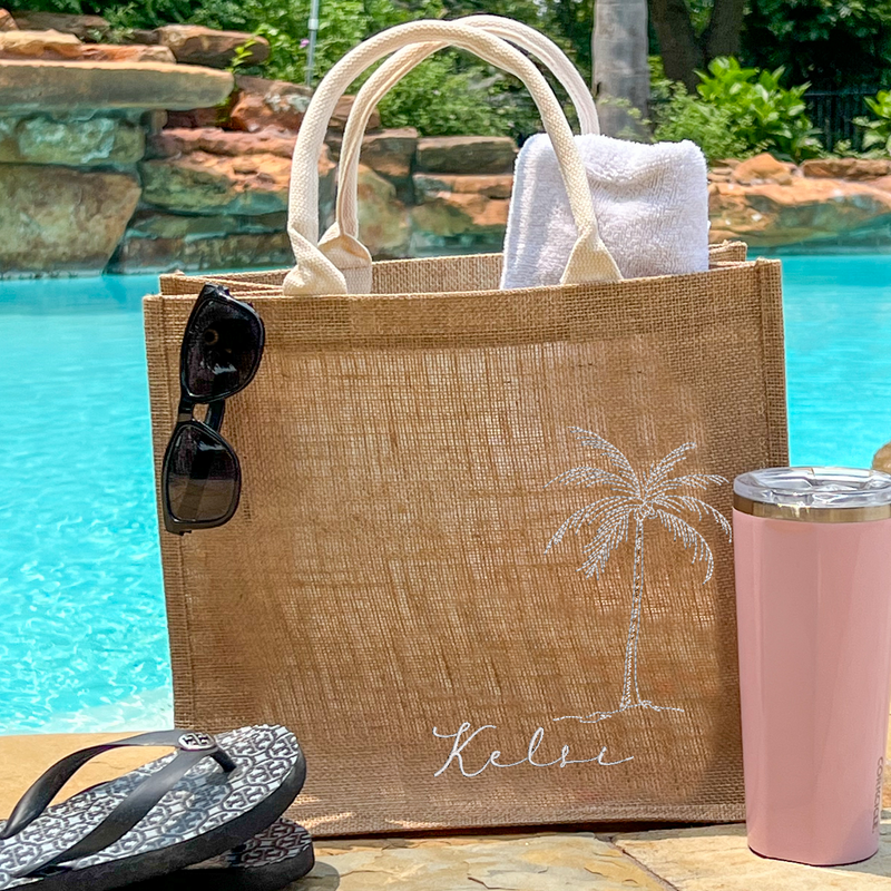 Personalized Beach Bag - Embroidered Palm Tree & Name - Threadart.com