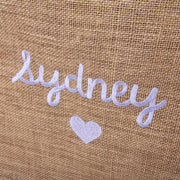 Personalized Jute Tote Bag - Embroidered with Heart & Name - Threadart.com