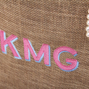Monogrammed Jute Tote Bag - Embroidered Two Color Shadow Block - Threadart.com