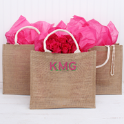 Monogrammed Jute Tote Bag - Embroidered Two Color Shadow Block - Threadart.com