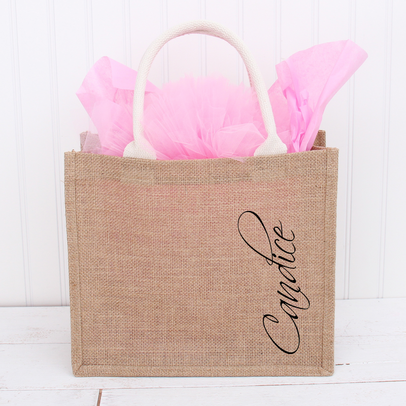Personalized Jute Tote Bag - Embroidered Name on Side - Threadart.com