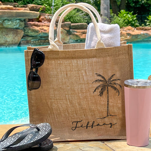 Personalized Beach Bag Embroidered Palm Tree Name —