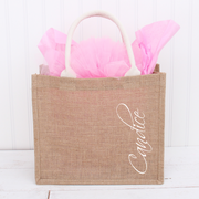 Personalized Jute Tote Bag - Embroidered Name on Side - Threadart.com