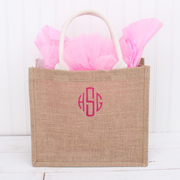 Monogrammed Jute Tote Bag - Embroidered Monogram - Threadart.com