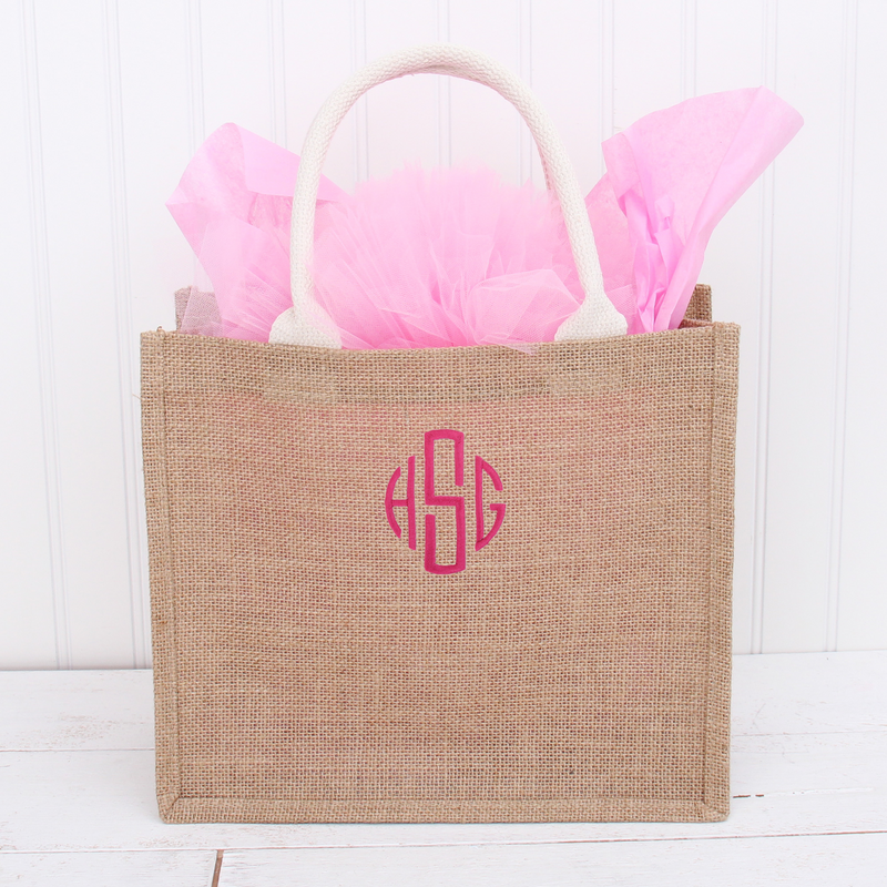 Monogrammed Jute Tote Bag - Embroidered Monogram - Threadart.com