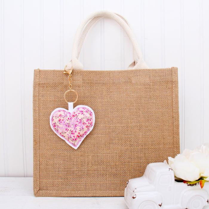 Personalized Heart Keychain - Bag Charm - Cotton Fabric Plushie - Threadart.com