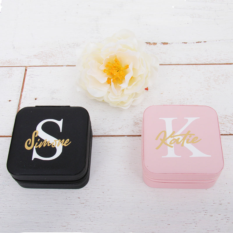Monogrammed Travel Jewelry Case - Pink, Ivory, or Black - Threadart.com