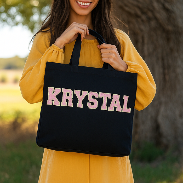 Personalized Canvas Tote Bags - Custom Varsity Chenille Letters - Threadart.com