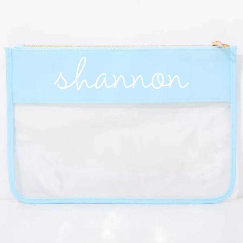 Personalized Clear Zipper Pouch Bags with Embroidery - Customized With Name or Words - Threadart.com