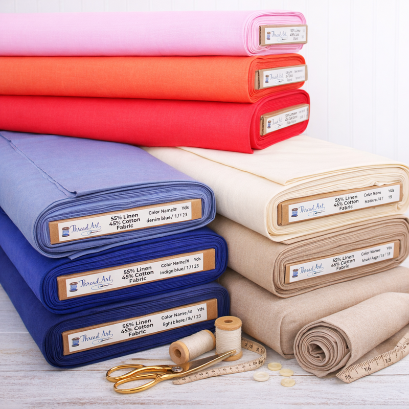 Premium Linen Fabric By The Yard - White 55" Width - Cotton Linen Blend Fabric - Threadart.com
