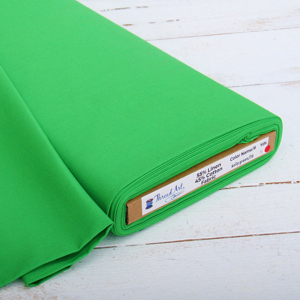 Premium Linen Fabric By The Yard - Kelly Green 55" Width - Cotton Linen Blend Fabric - Threadart.com