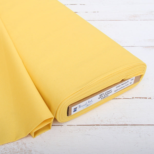 Premium Linen Fabric By The Yard - Light Yellow 55" Width - Cotton Linen Blend Fabric - Threadart.com