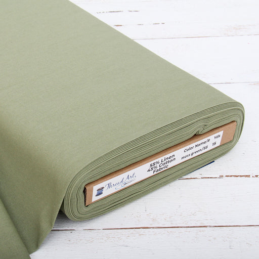 Premium Linen Fabric By The Yard - Moss Green 55" Width - Cotton Linen Blend Fabric For Embroidery, Apparel, Cross Stitch - Threadart.com