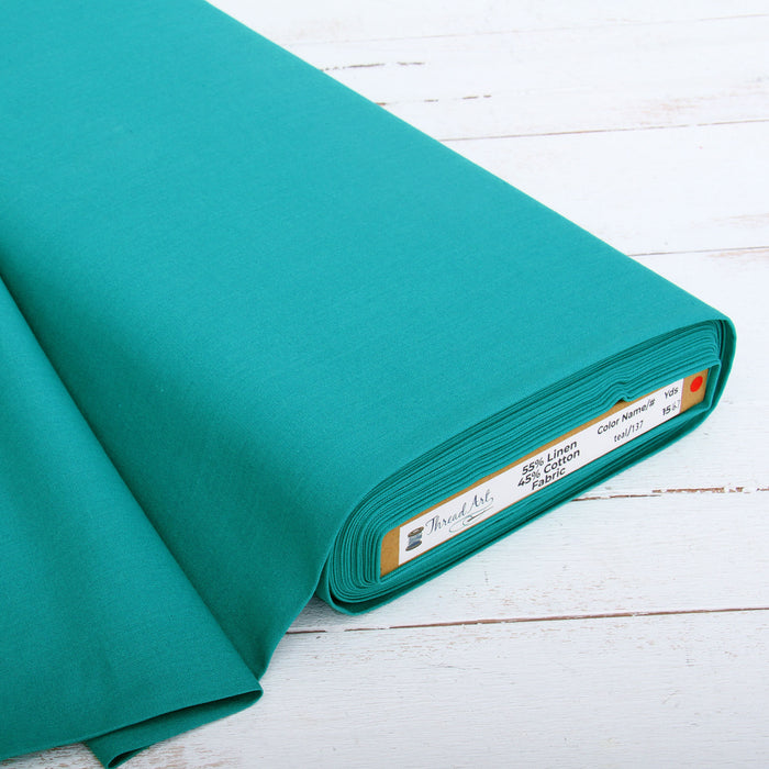 Premium Linen Fabric By The Yard - Teal 55" Width - Cotton Linen Blend Fabric For Embroidery, Apparel, Cross Stitch - Threadart.com