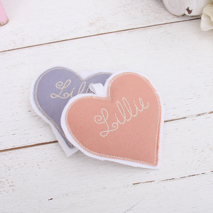 Personalized Heart Keychain - Bag Charm - Linen Fabric Plushie - Threadart.com