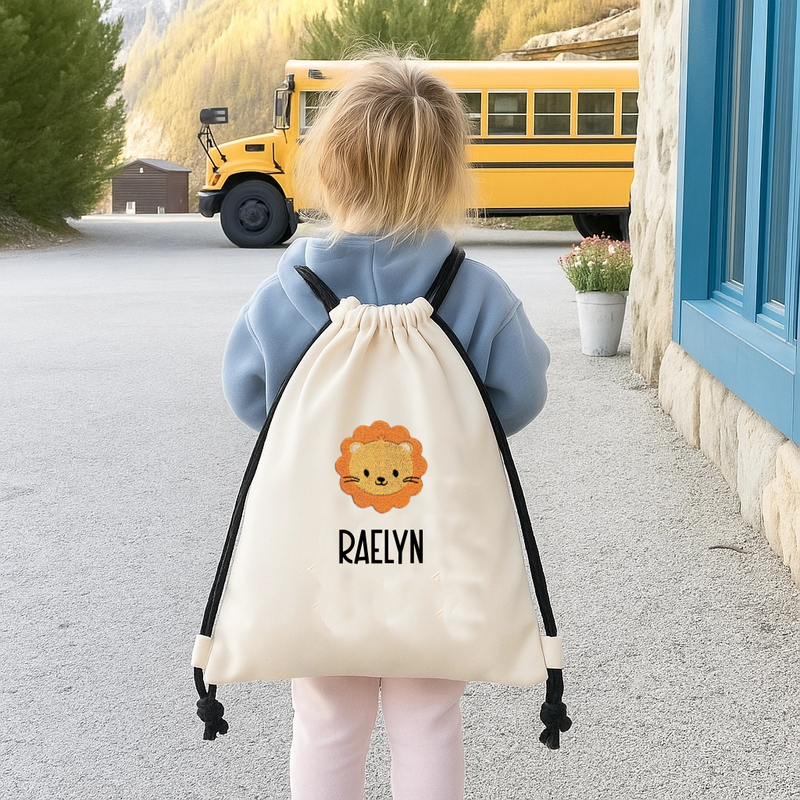 Personalized Drawstring Bags - Cute Embroidered Animal & Name - Threadart.com