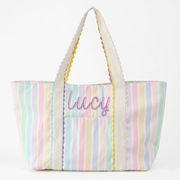 Pastel Stripe Monogrammed Ric Rac Tote Bag - Custom Embroidery - Threadart.com