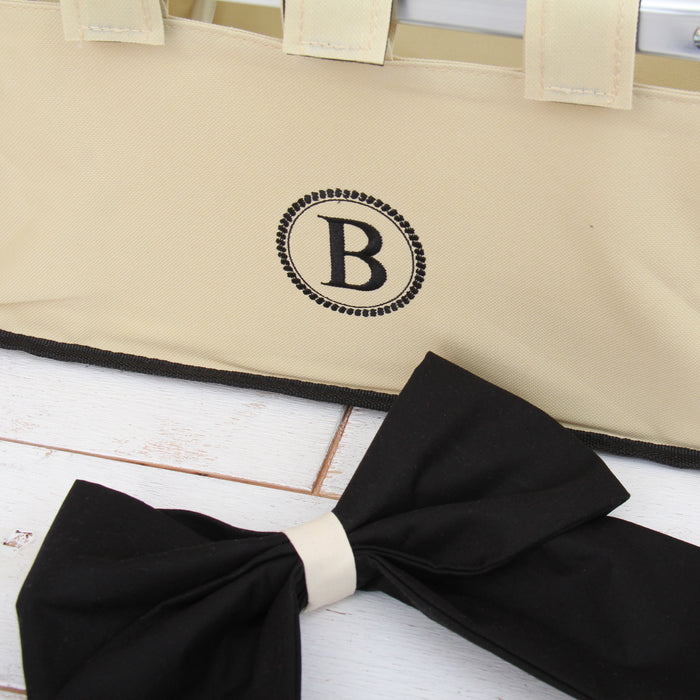 Personalized Beige Market Tote Basket With Black Monogram and Bow - Threadart.com