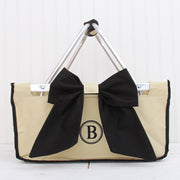 Personalized Beige Market Tote Basket With Black Monogram and Bow - Threadart.com