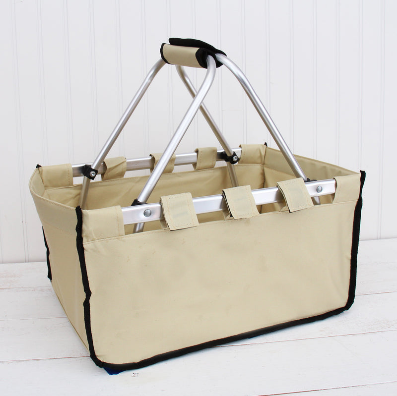 Personalized Beige Market Tote Basket With Black Trim - Custom Embroidery - Threadart.com