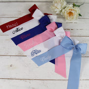 Personalized Grosgrain Ribbon Bow - Embroidered Name or Word - Threadart.com