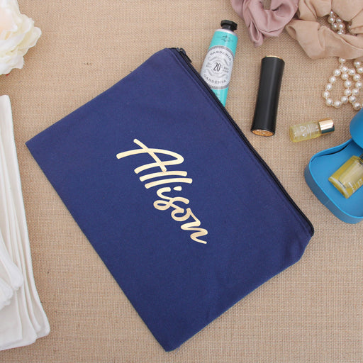 Personalized Makeup Bag With Metallic Name - Choose Metallic Color and Lettering - Threadart.com