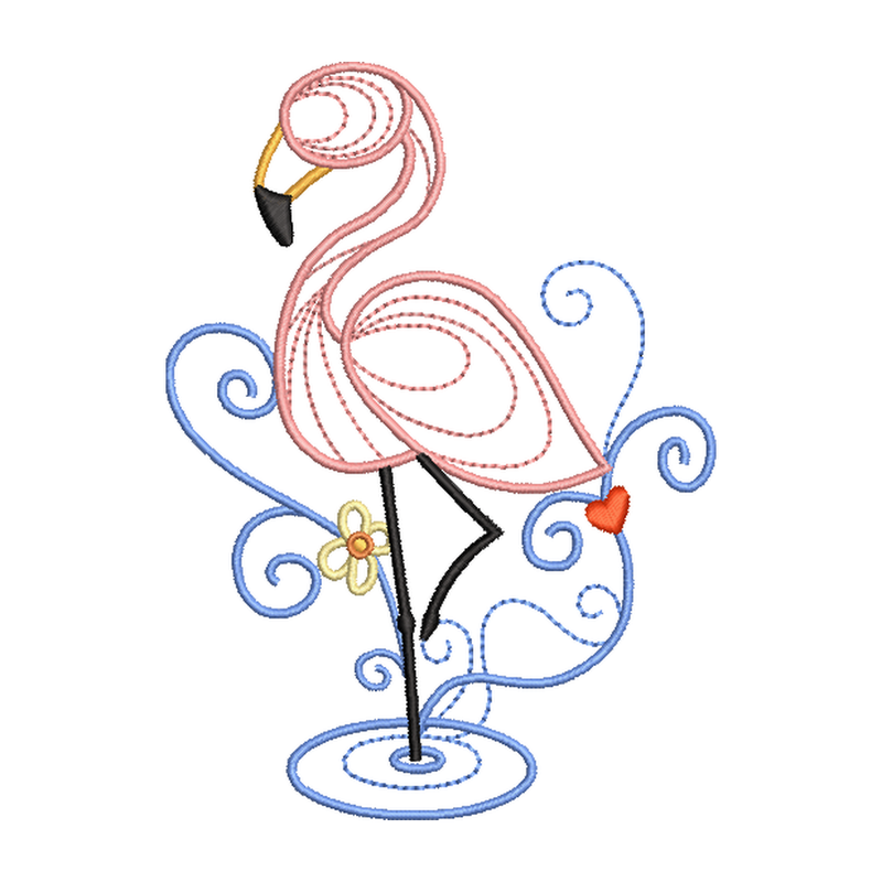 Ornamental Flamingo Embroidery Design Instant Download Tropical Swirl Design - 3 Sizes - 8 Formats - ThreadArt - Threadart.com