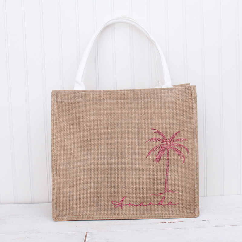 Personalized Beach Bag - Embroidered Palm Tree & Name - Threadart.com