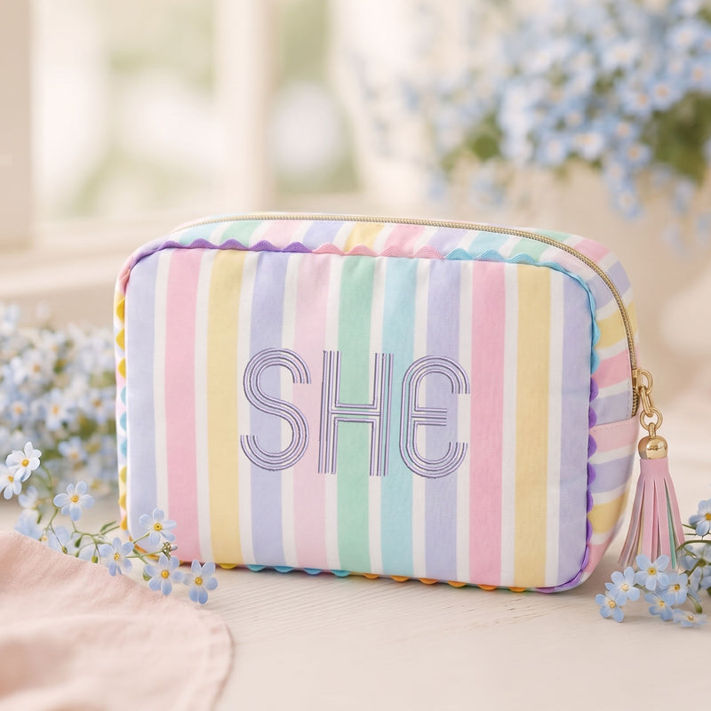 Personalized Pastel Striped Pouch Bag - Customized With Embroidery - Threadart.com