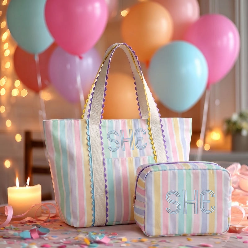 Personalized Pastel Striped Pouch Bag - Customized With Embroidery - Threadart.com
