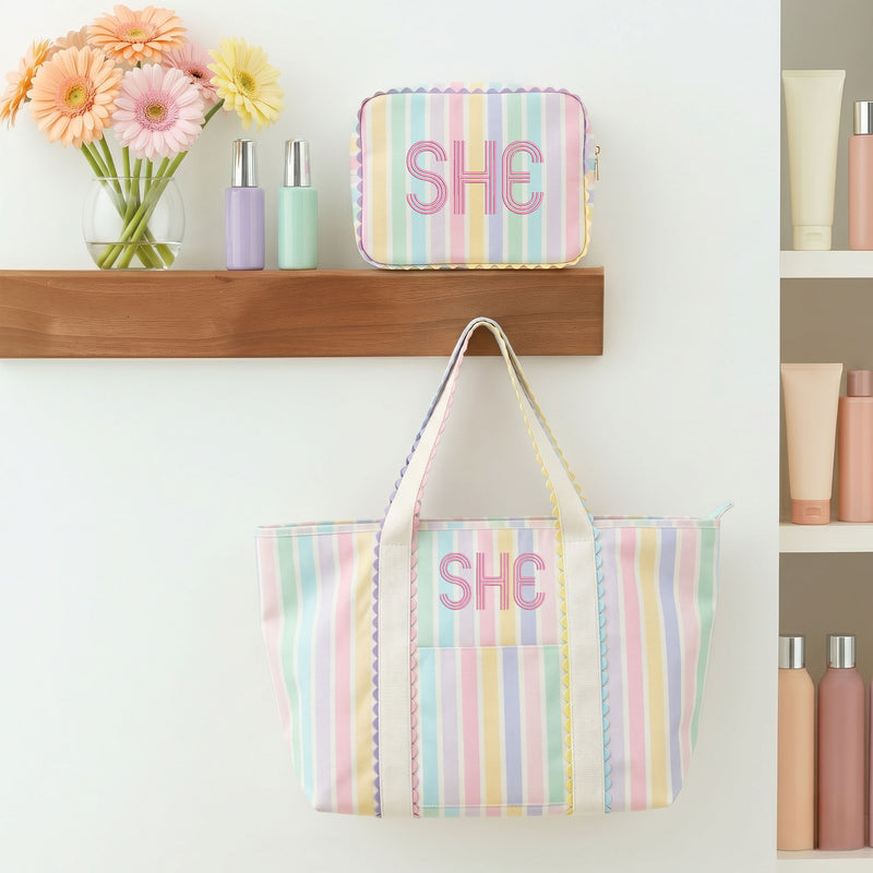Personalized Pastel Striped Pouch Bag - Customized With Embroidery - Threadart.com
