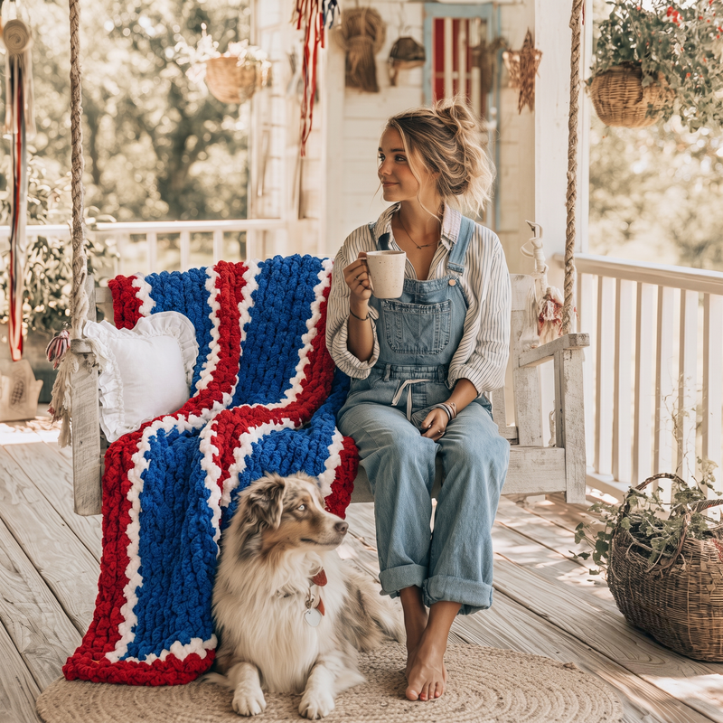 Patriotic Jumbo Blanket Yarn Set - 8 Skein Chunky Chenille Yarn