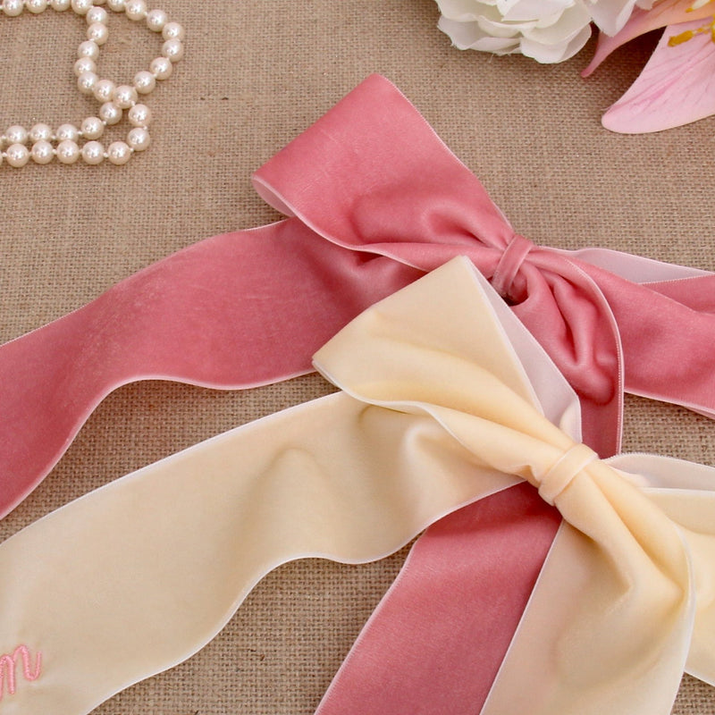 Personalized Velvet Ribbon Bow - Embroidered Name - Threadart.com