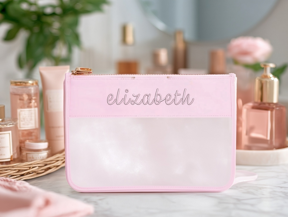 Personalized Clear Zipper Pouch Bags with Embroidery - Customized With Name or Words - Threadart.com